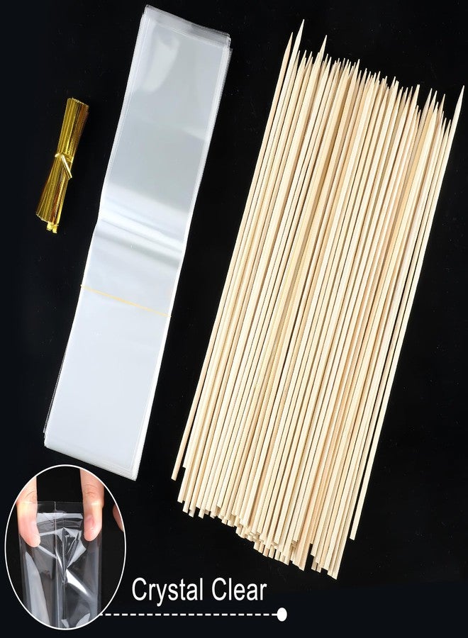 Yexiya Candy Kabob Bags with Sticks100 Cellophane Treat Bags with Twist Ties and 100 Natural Bamboo Skewers 3 x 11 Inches Clear Rod Bag for Packaging Marshmallow Pretzel Treat Candies - Image 3